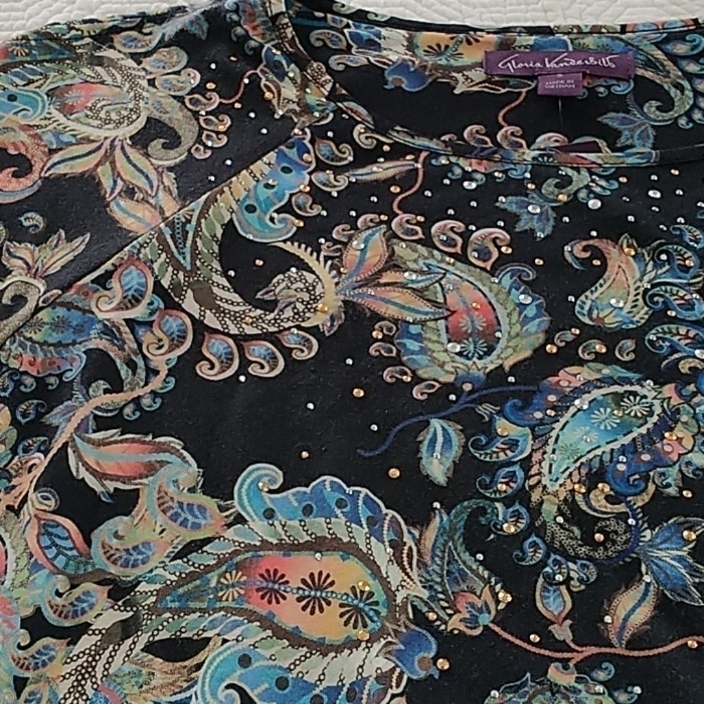 Gloria Vanderbilt, Black Paisley Top, Sz S - Picture 9 of 11